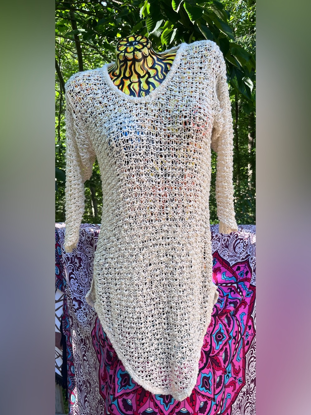 Open-Knit Cream Tunic
